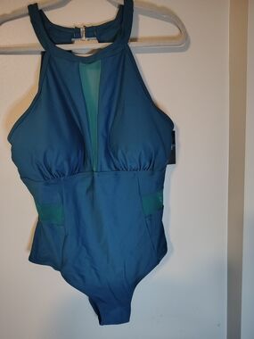Tempt Me Teal DACI High Neck One Piece Swimsuit Tummy Control - 18W New with Tag